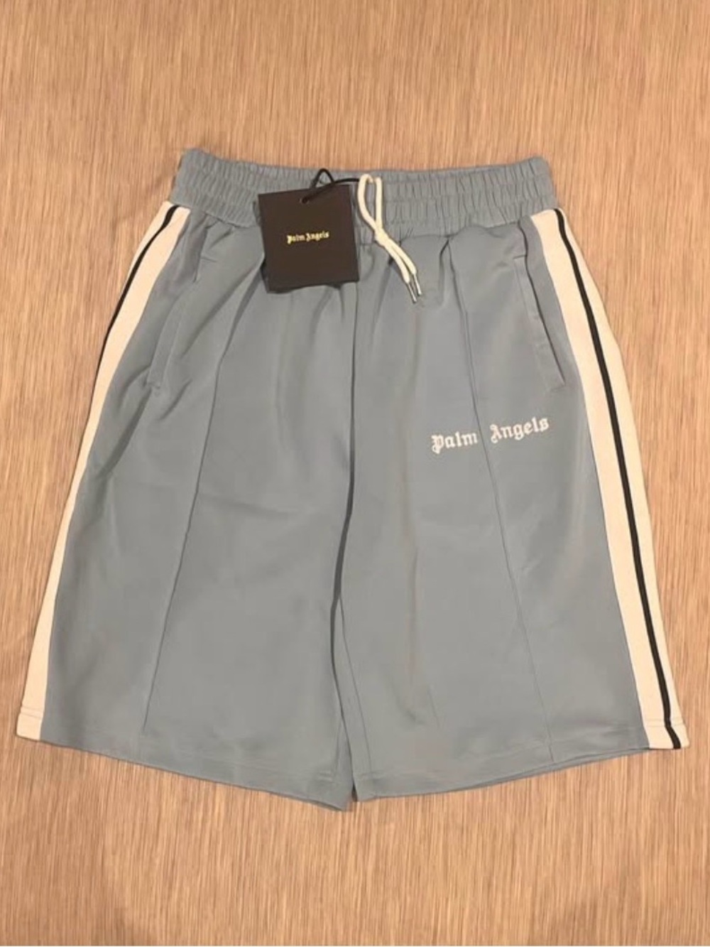 Palm Angels Powder Blue Athletic Shorts with Side Stripes